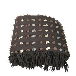 Muskett & Mazzullo London Brown Polka Dot Wool Bobble Throw Fringe